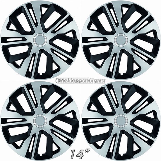 Set van vier 14 inch wieldoppen, zilver met zwart geslepen design.