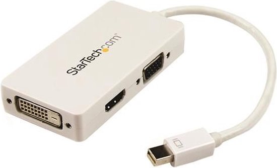 StarTech.com Adaptateur de voyage Mini DisplayPort vers DVI / VGA / HDMI pour MacBook - Convertisseur vidéo 3-en-1 - Blanc