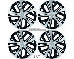 GoodGo Wieldoppen set RAVE-SB 16 inch in zilver/zwart + chroom ring. Set a 4 stuks (CONTROLEER UW BANDENMAAT en lees a.u.b. de onderstaande, uitgebreide tekst!)