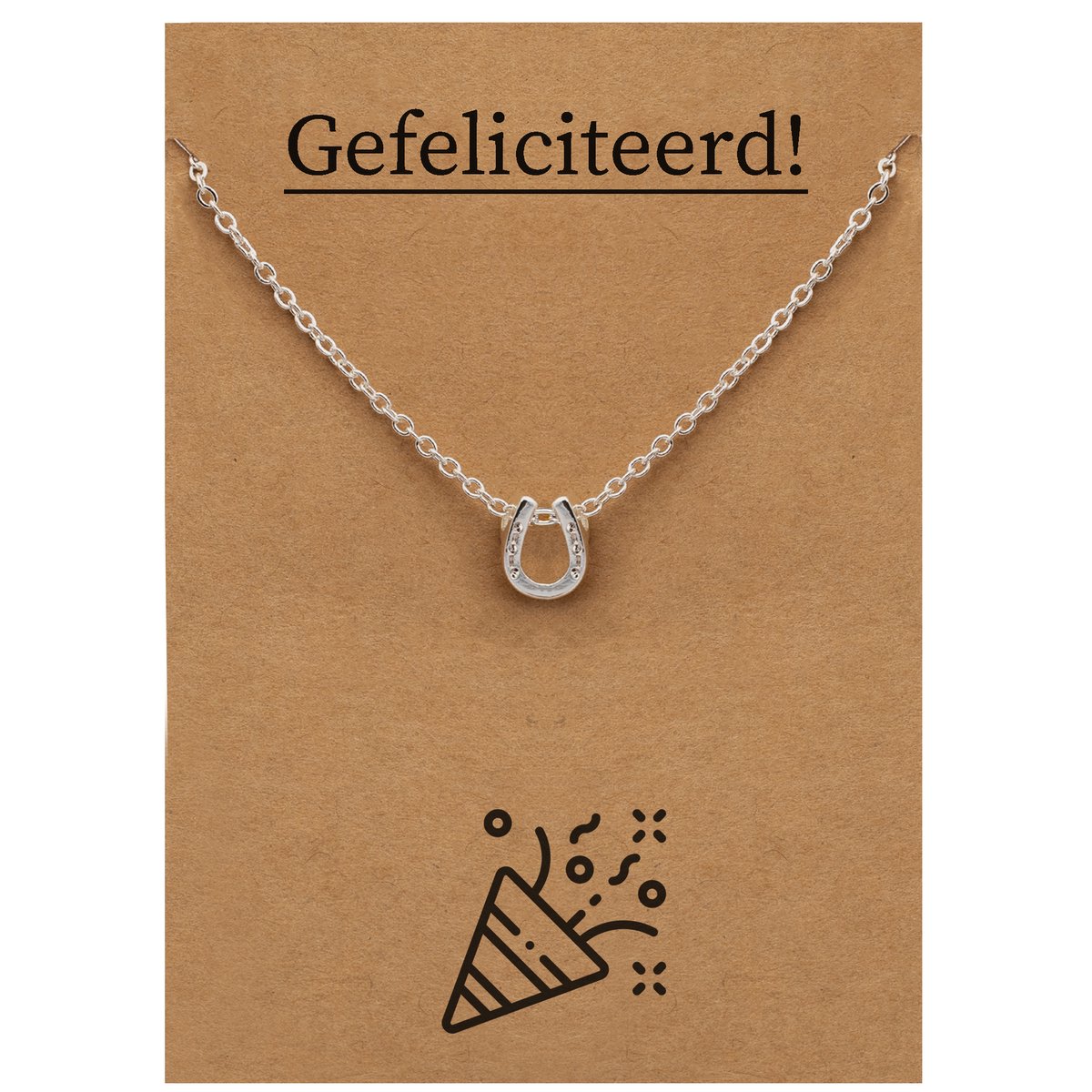 Gefeliciteerd Cadeau Ketting - Hoefijzer voor Geluk Sieraad - Zilverkleurig - Gefeliciteerd - Pax Amare