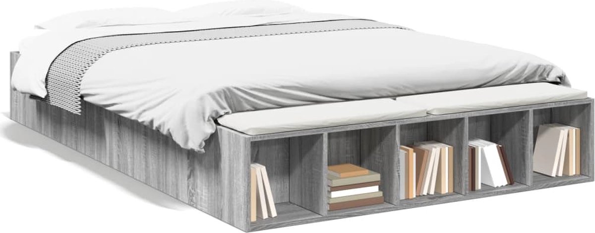 vidaXL Bedframe bewerkt hout grijs sonoma eikenkleurig 160x200 cm