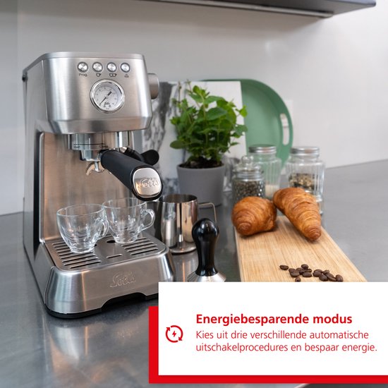 Solis Barista Perfetta Plus 1170 V2 Pistonmachine - Heerlijke Koffie Binnen 1 Minuut - Compacte en Hoogwaardige Espressomachine - Melkschuimsysteem - Zilver
