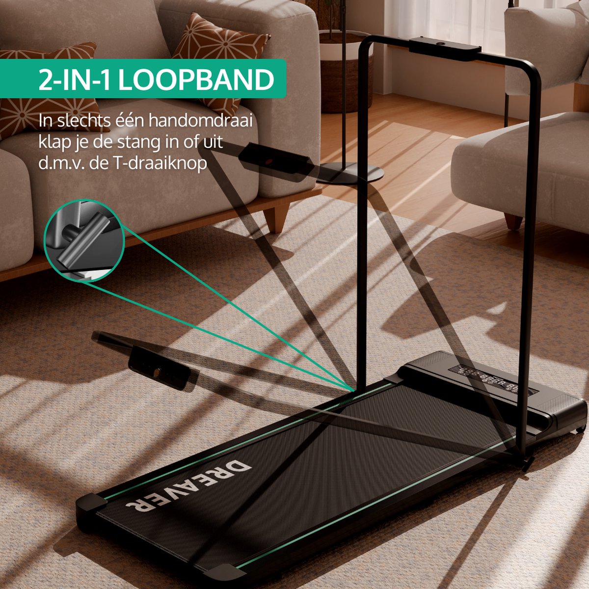 Afbeelding 3 van Dreaver S340 Loopband - Inklapbaar - 1-10km/u - Wandelband - Walking Pad - Opvouwbare Loopband - Walkingpad - Treadmill - Loopband Elektrisch