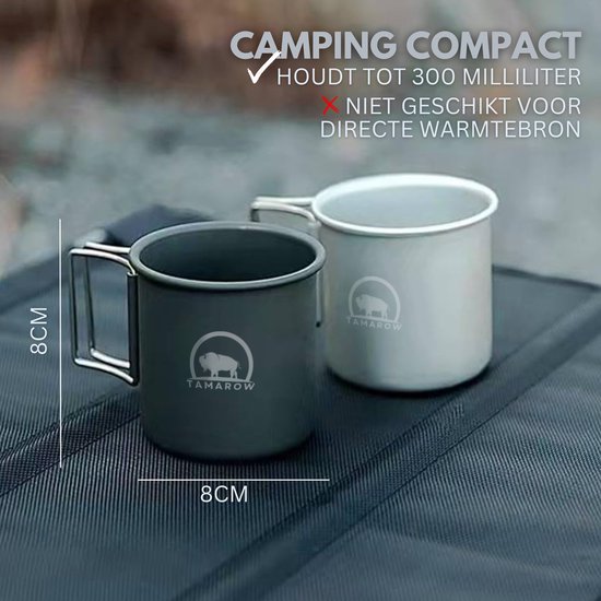 Tamarow RVS Camping Mok Set - 300ml - Campingbeker - Drinkbeker - Uitklapbare Kampeer Mokken - Zwart - Set van 2 van Tamarow — afbeelding 3