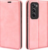 Coque Oppo Reno12 - Bookcase Portefeuille de Luxe (Fermeture Magnétique) - Rose - Étui pour Téléphone Portable - Étui pour Téléphone Adapté pour: Oppo Reno12
