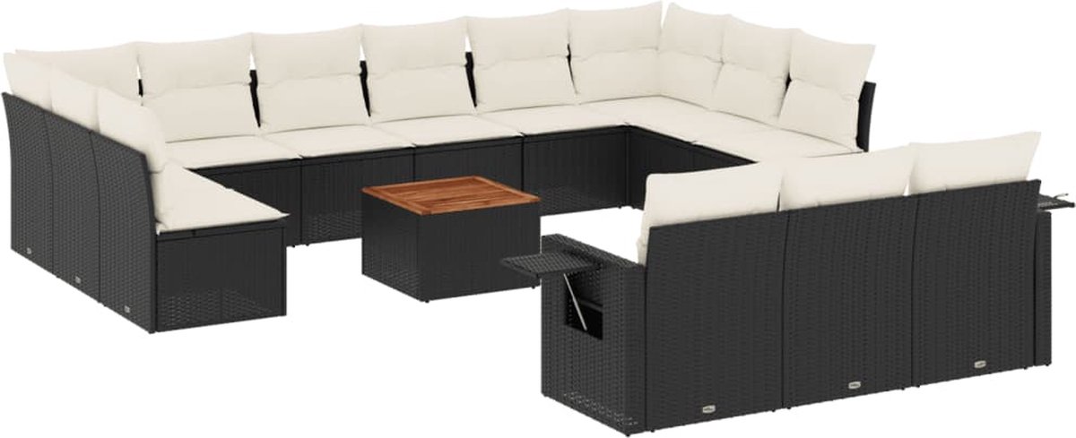 vidaXL 14-delige - Loungeset - met - kussens - poly - rattan - zwart