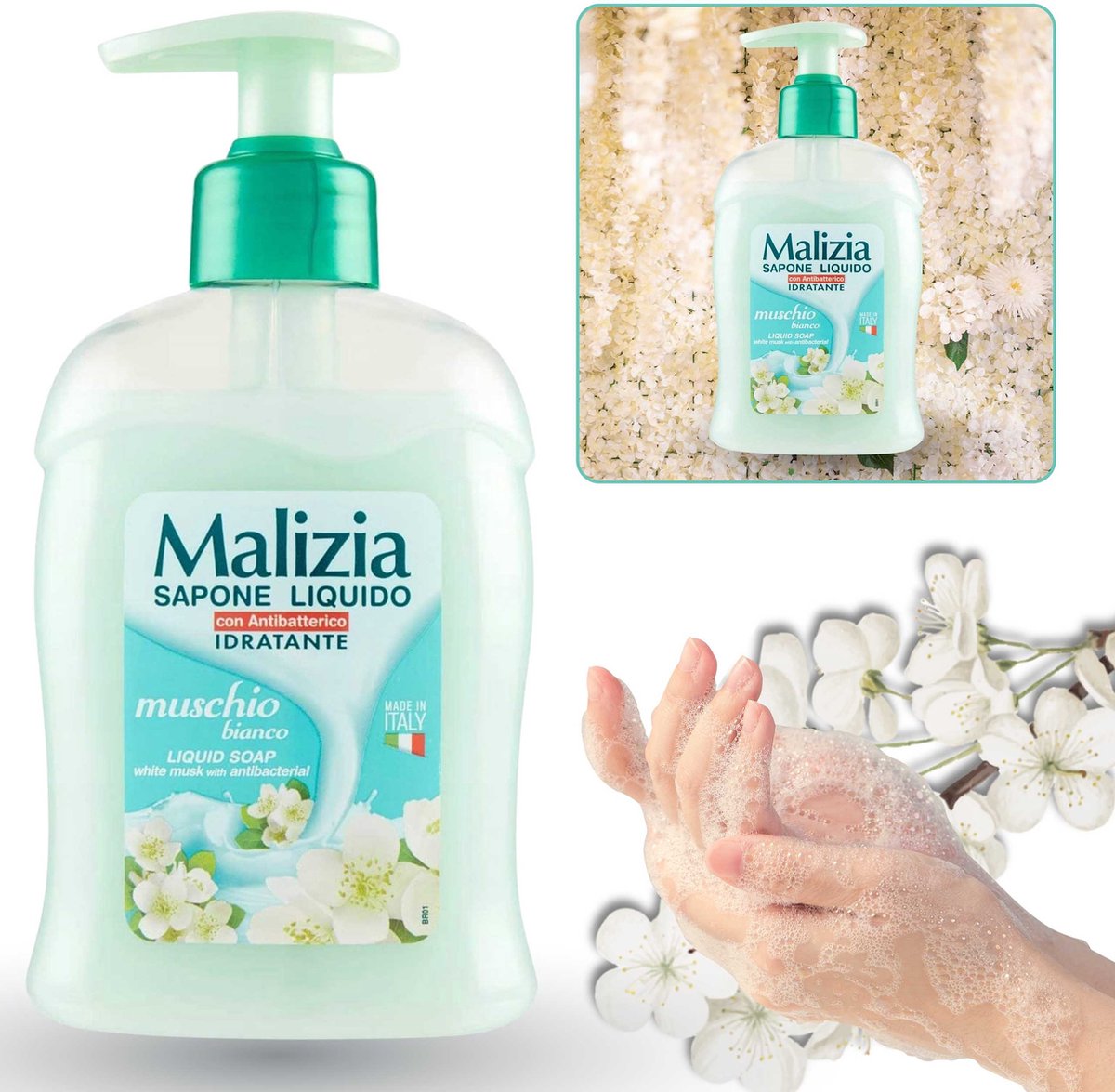 Malizia Verfrissende vloeibare zeep met pompje - Witte Muskus / 300ml