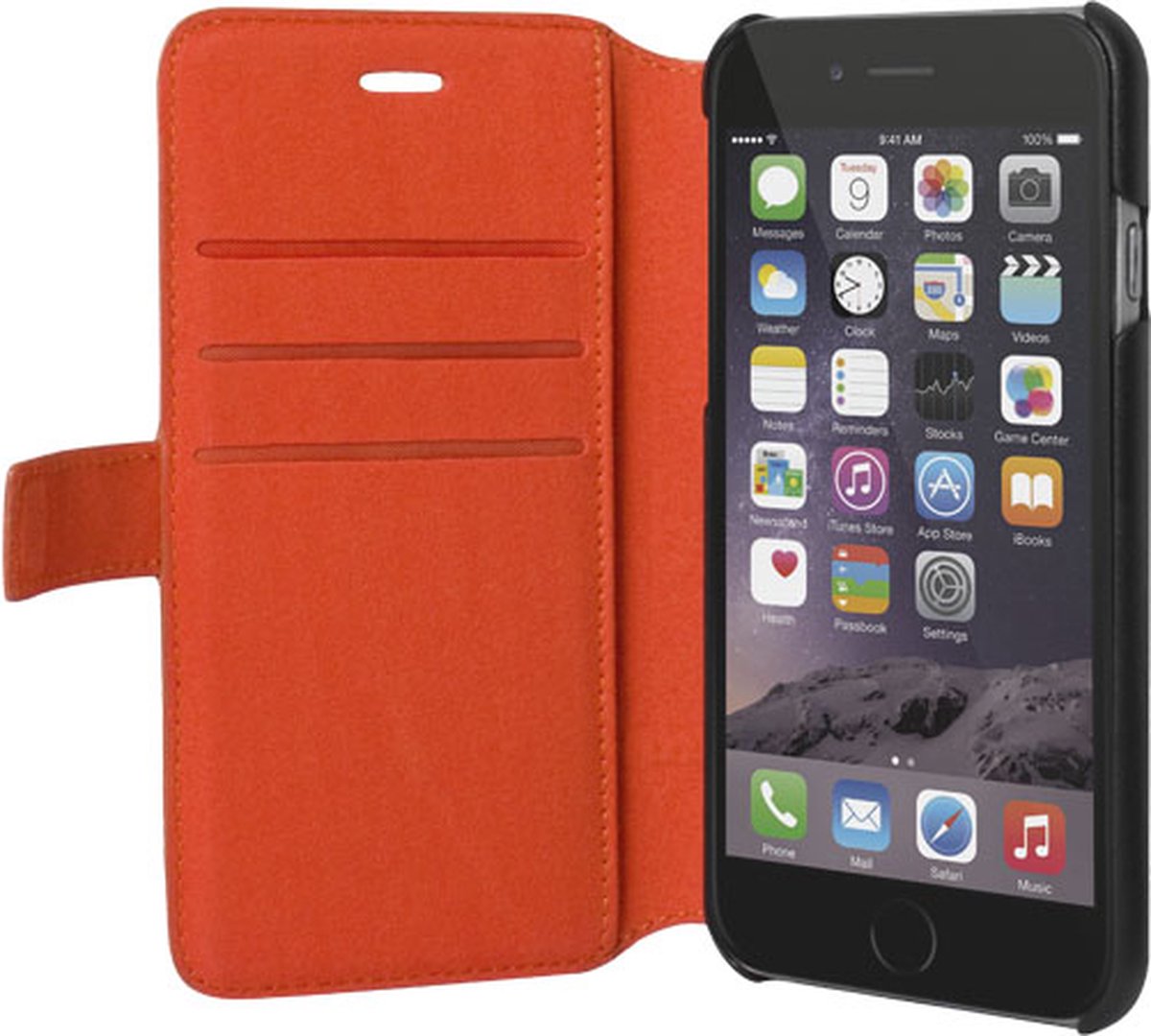 Façonnable, Foliohoes Geschikt voor Apple iPhone 6 / Geschikt voor Apple iPhone 6S Micro Geperforeerd met Kaarthouder, Oranje