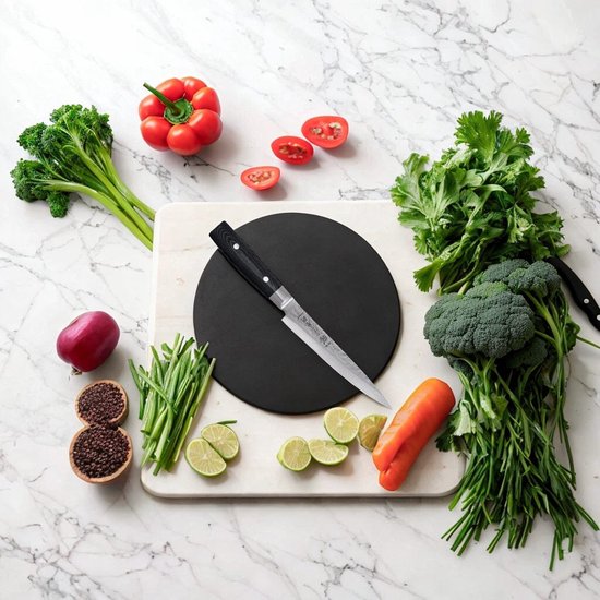 Yaxell Japonais - Série Zen - Couteau à Découper - Acier VG-10 - 61 HRC - Lame 15 cm - Acier Damas 37 Couches - Manche Toile-Micarta