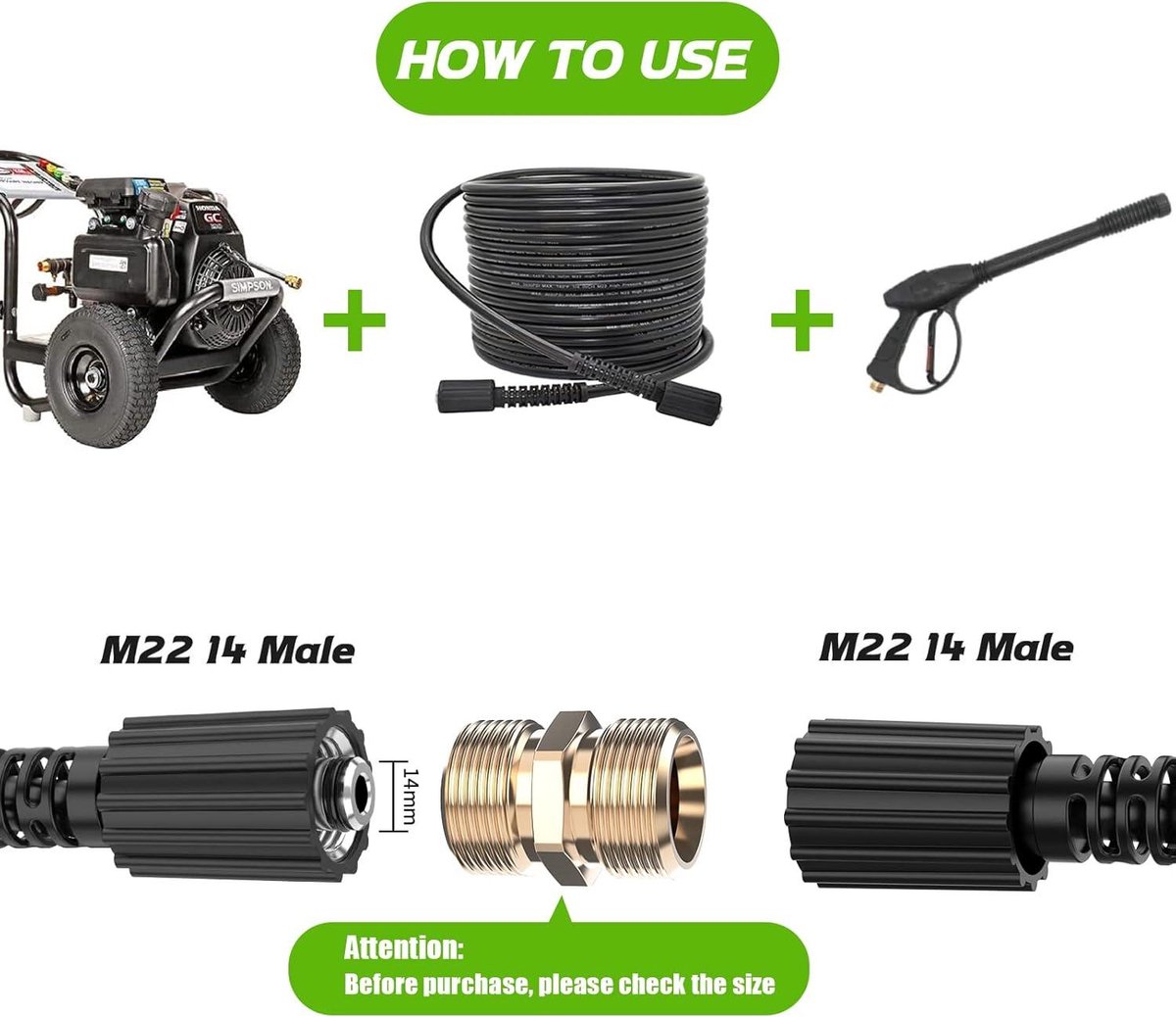 Tuyau Haute Pression 15 M - 240 Bar - Compatible Kärcher M22-14 - Raccord Laiton - Pour Lavage Voiture, Terrasse, Façade - 2