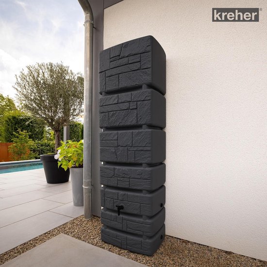 Regenton XXL Waterton Tower Stone 350 Liter Antraciet Met Kraan 