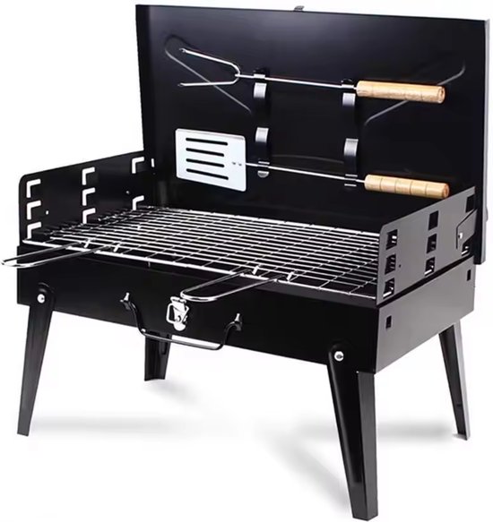 Koffer BBQ | Houtskool Barbecue | Opvouwbare inklapbare meeneem kolen BBQ inclusief gereedschap | Opvouw inklap tafel vakantie camping compact klein onderweg