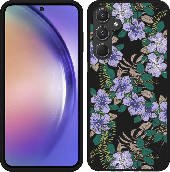 Foto: Cazy hoesje zwart geschikt voor samsung galaxy a55 purple flowers