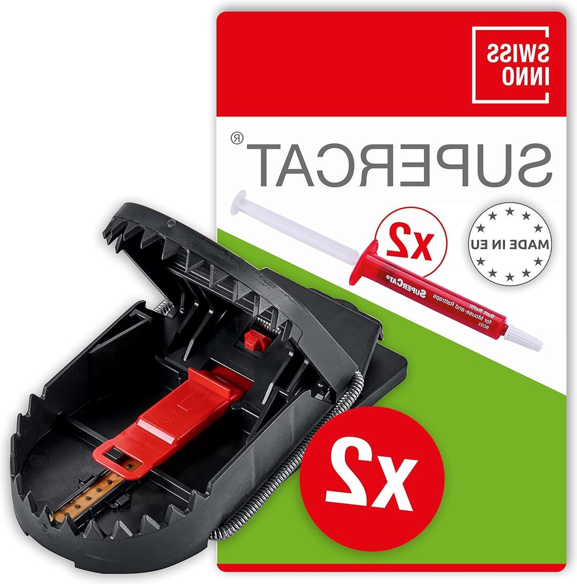 SuperCat PRO rattenval - Effectieve en diervriendelijke rattenverwijdering - Blue Angel gecertificeerd - Binnen buiten gebruik - 2x vallen 2x lokaasspuit