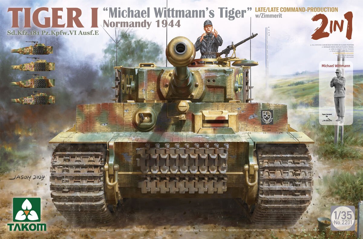 Takom Modelbouwpakket Militaire voertuigen - 2201 Tiger I late productie met zimmerit Normandië 1944-Michael Wittmann#039 Tiger- Plastic - 1:35 - Modelbouw