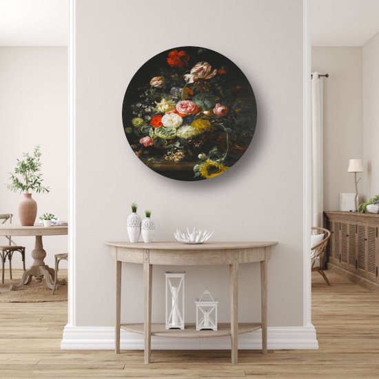 Nature morte aux fleurs - Cercles muraux Rachel Ruysch - Tableau de Fleurs - Cercle mural Nature - Décoration murale murale industrielle - Décoration murale ronde - Décoration murale salon cercle mural aluminium 50x50 cm