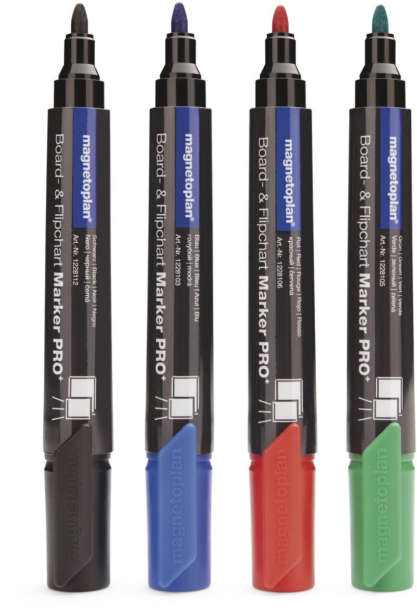 Magnetoplan 12281 markeerstift 4 stuk(s) Zwart, Blauw, Groen, Rood