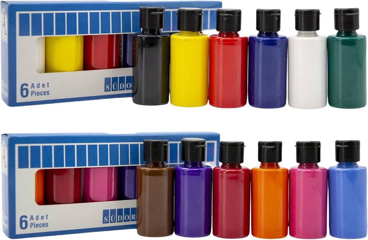 SÜDOR 12 x 40 ml Acrylverfset voor kinderen en volwassenen | Universele verf voor hout, steen, canvas, polyester, papier, gips, stof, leer, metaal — afbeelding 3