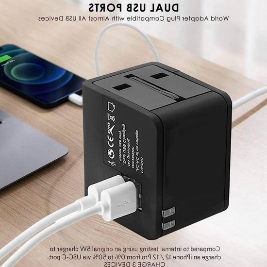 TESSAN Wereldwijde reisadapter met USB C GaN 65W PD snel opladen, wereldwijde reisstekkeradapter met 5 USB-poorten, universele stroomadapter voor de VS, Thailand, VK, Brazilië, Australië, Spanje