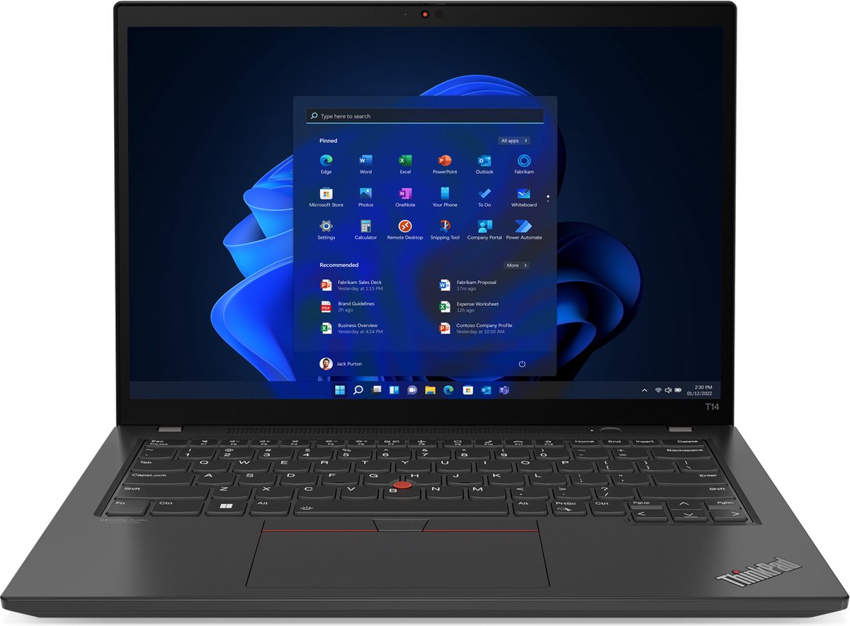 Lenovo ThinkPad T14 Gen 3 (Intel) Intel® Core™ i5 i5-1235U Laptop 35,6 cm (14") WUXGA 16 GB DDR4-SDRAM 256 GB SSD Wi-Fi 6E (802.11ax) Windows 11 Pro Scandinavisch Zwart