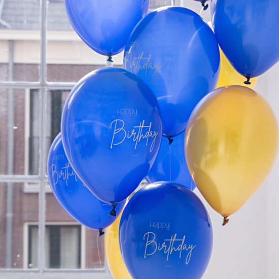 Ballons - Happy anniversaire - Luxe - Blauw, or - 30cm - 12pcs