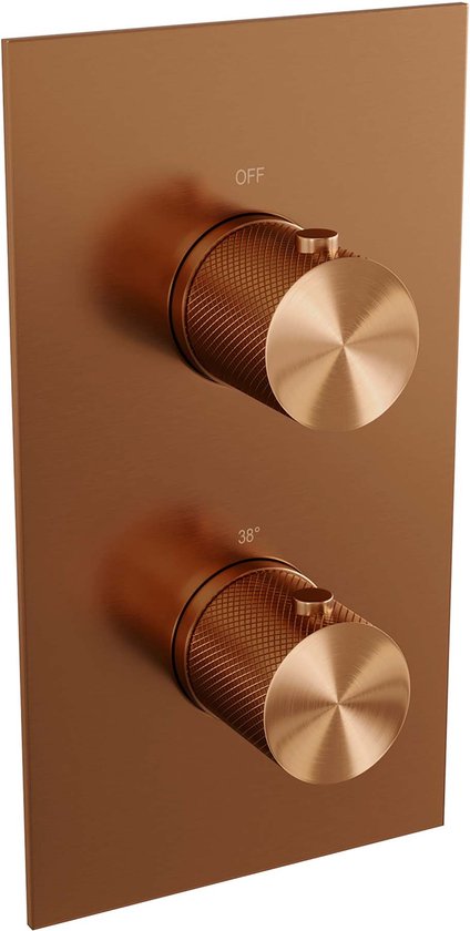 Foto: Brauer copper carving thermostatische inbouw regendouche 3 weg omstelling set 38 met 30 cm douchekop en rechte muurarm en staaf handdouche en doucheslang en ge ntegreerde glijstang koper geborsteld pvd