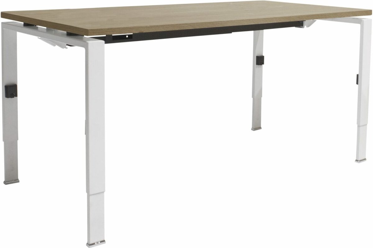 Schaffenburg Linesto N4 bureau, hoogte instelbaar (65-85cm) met 120x80cm havana/ kersen licht zwevend 25mm blad en wit (RAL9010) vierpoot N-frame (poot rechthoekig 66 x 26 mm.), (met geintegreerde kabelgoot) Wit (RAL9010)/Havanna