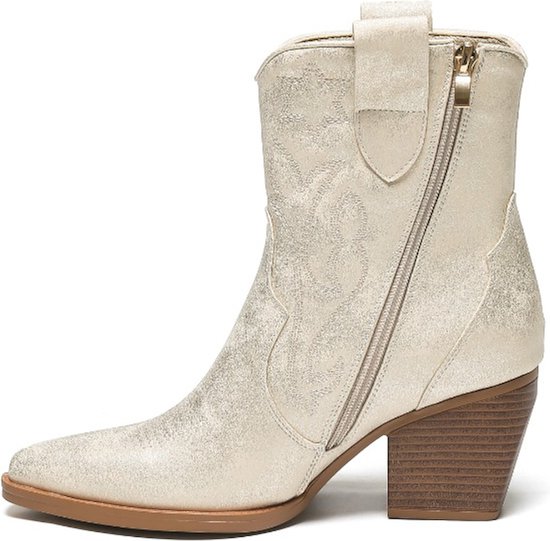 SmileFavorites® Bottes de cow-boy à talon court pour femme - Goud - Simili cuir - Taille 41