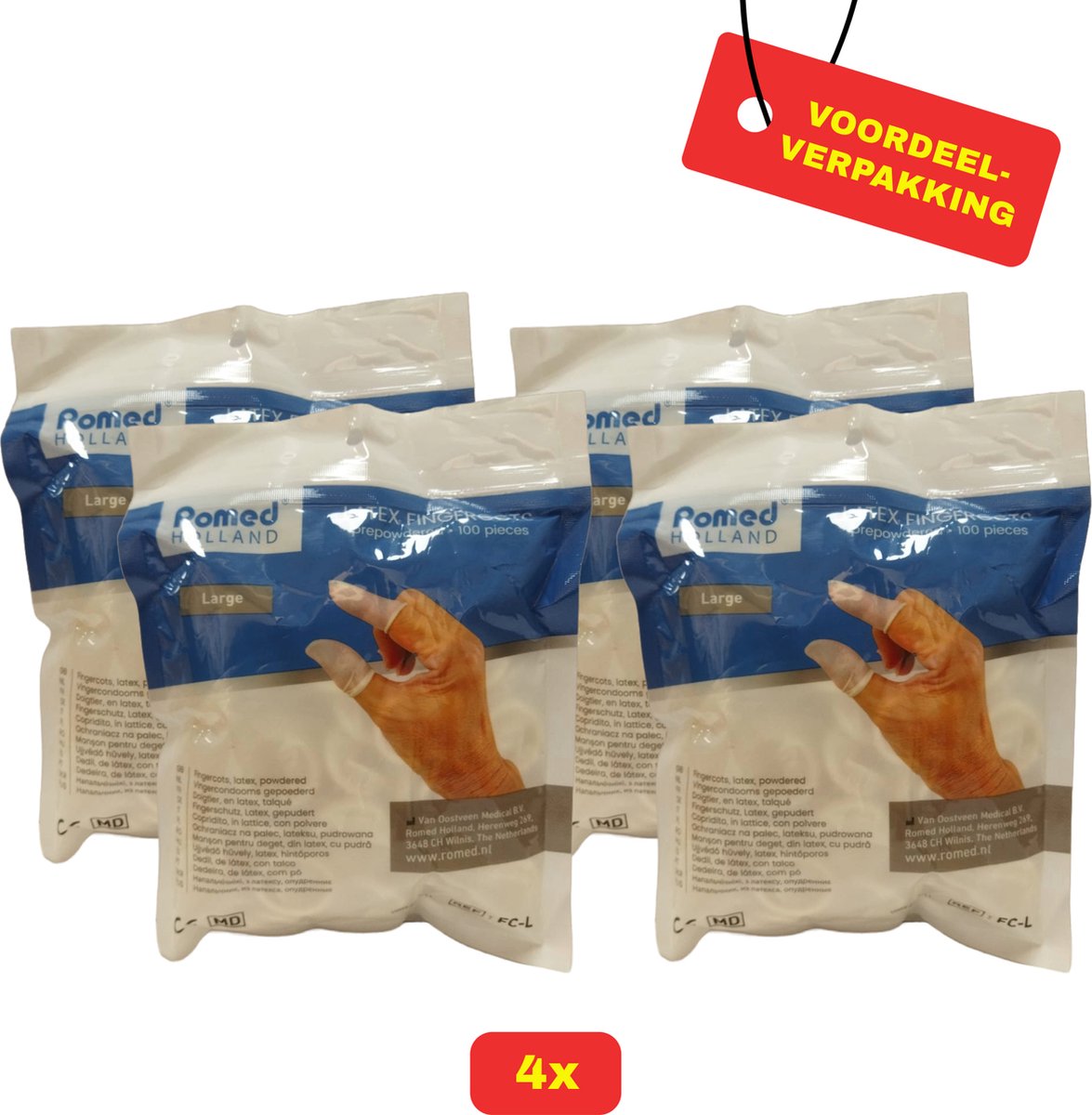 Goedkoopste Romed Vingercondooms Latex | Maat L | 4 x 100 stuks | Voordeelverpakking!
