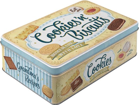 Foto: Voorraaddoos plat 2 5 l koekjes n biscuits cadeau idee voor de keuken blik met deksel vintage design