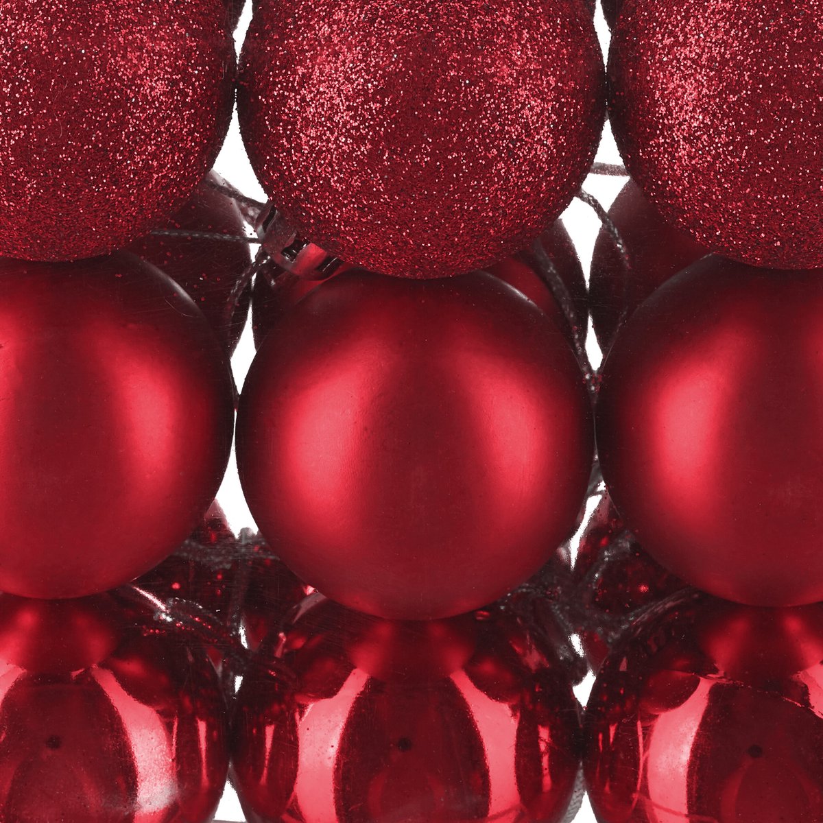 kerstballen - set van 150 - mat - glanzend - glitters - plastic - ∅ 3, 4, 6 cm - rood – foto 5