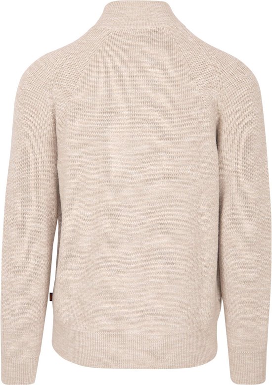 Achterkant beige gebreid vest van BOSS met lange mouwen.