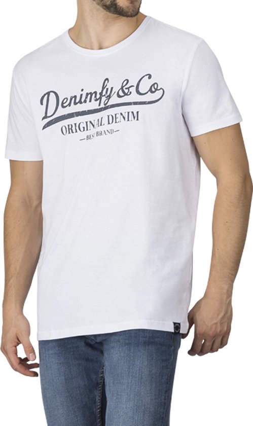 DENIMFY T-Shirt Homme DFNuri coupe régulière Wit M Col Rond Adultes