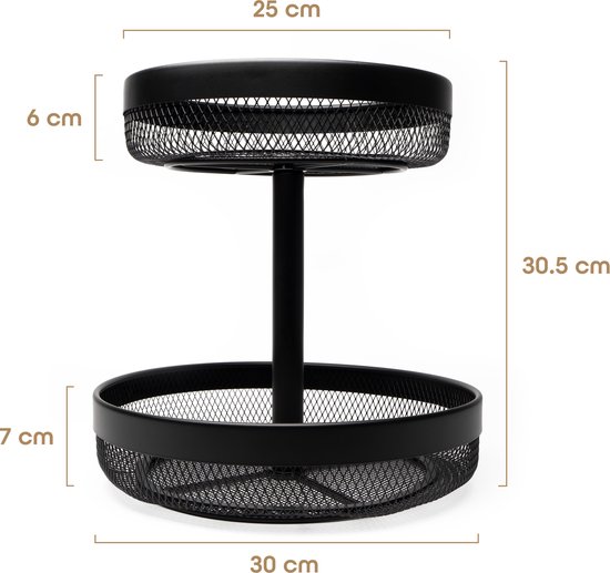 Coupe à fruits noire - Corbeille à fruits - 2 étages - Métal - Moderne - Medium - 30cm - Peut être utilisé séparément - Baulk®