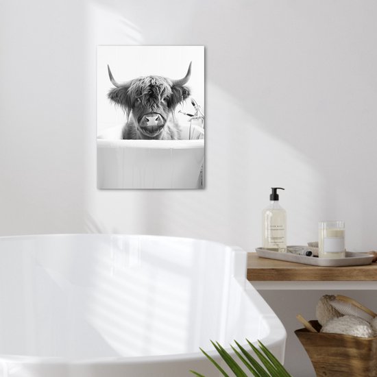 Peinture sur toile 30x40 cm - Décoration murale salle de bain Highlander écossais - Vache - Bain - Zwart et blanc - Décoration murale murale WC - Accessoires décoratifs - Décoration murale Toilettes - Peintures sur toile