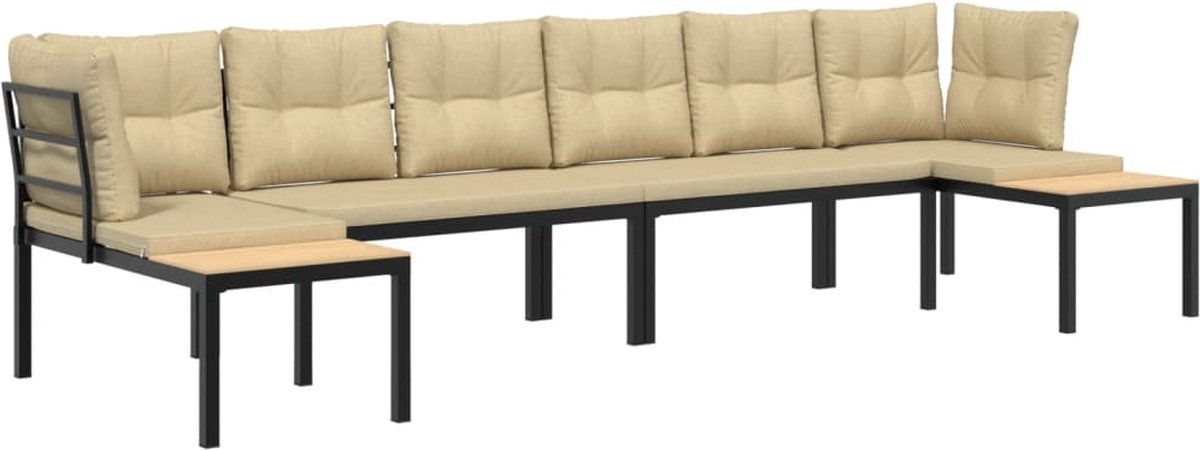 VidaXL 4-delige Loungeset met kussens gepoedercoat staal zwart