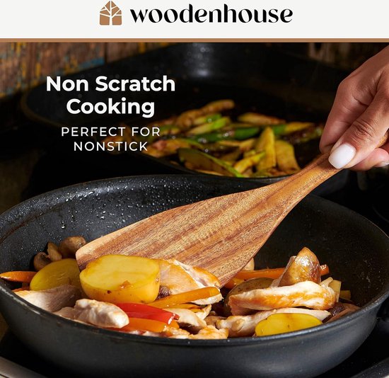 Houten Lepels Spatel Voor Koken, Walnoot Houten Keuken Kookgerei Set 4 Stuks Kookgerei Huishoudelijke Schop Lepel Vork Kookset Handgemaakte Keuken Servies