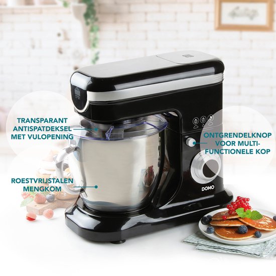 DOMO DO1023KR Keukenrobot - Keukenmachine - 6L RVS Mengkom - 1200W - Zwart van Domo — afbeelding 5