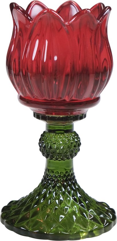 glas waxinelicht tulp rood 15cm | bol