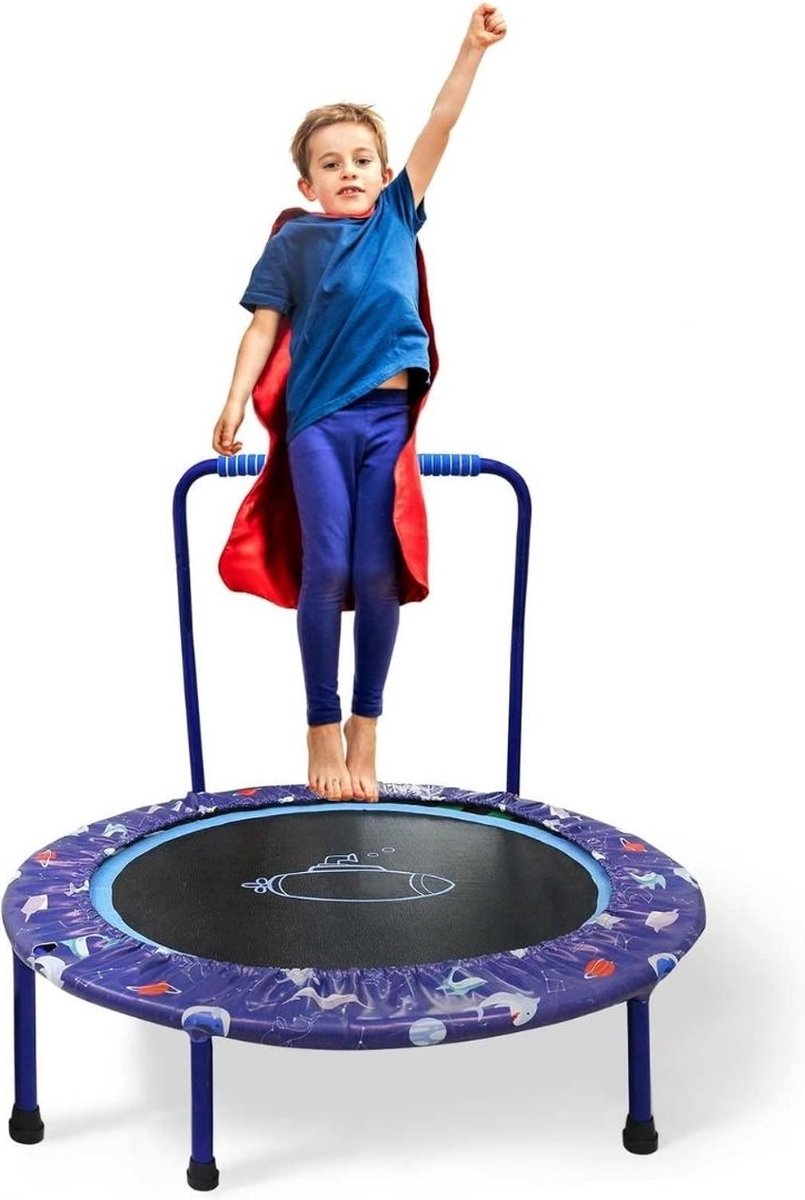 Mini Trampoline Fitness Trampoline Met verstelbare Stang – Voor Jongens En Meisjes – Kleine Kinder Trampoline Met Duurzame Afdekking– Voor Binnen En Buiten – 96 cm diameter