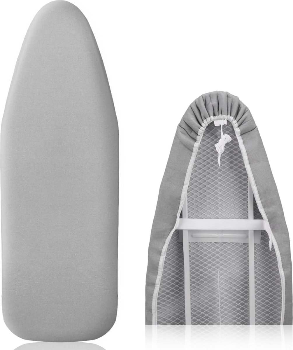 Nieuwe premium strijkplankhoes voor snel en gemakkelijk strijken voor stoomstrijkijzers zilvergrijs veergesp 30-35 cm x 108-115 cm (maat M)
