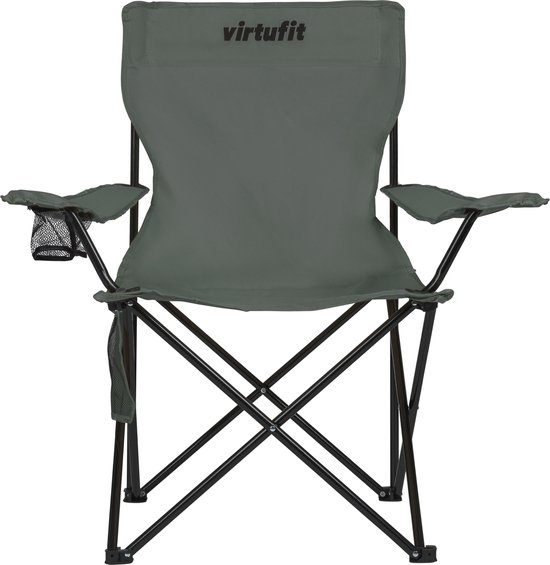 VirtuFit Opvouwbare Camping Stoel - Strandstoel met Armsteunen - Grijs - Inclusief Draagtas - Voor Festivals, Campings & Stranden — afbeelding 3