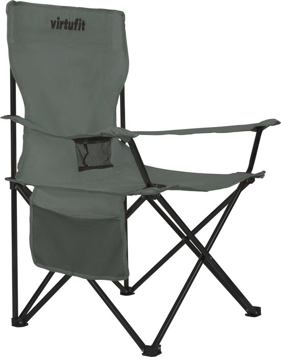 VirtuFit Opvouwbare Camping Stoel - Strandstoel met Armsteunen - Grijs - Inclusief Draagtas - Voor Festivals, Campings & Stranden — afbeelding 5