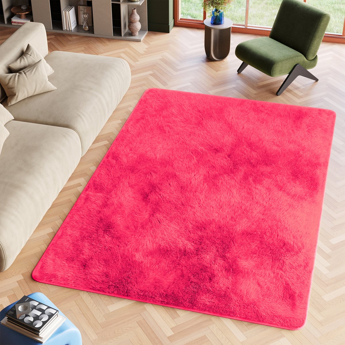Tapiso Silk Vloerkleed Roze Fuchsiaroze Hoogpolig Woonkamer Tapijt Maat- 200x300
