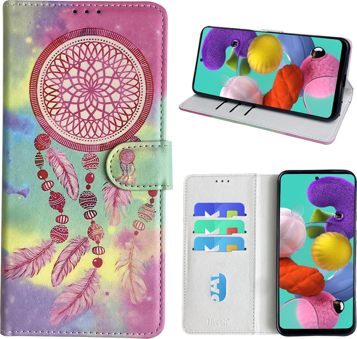 Hoesje geschikt voor Samsung Galaxy A51 Bookcase met dromenvanger print Roze