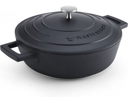 MasterClass Braadpan met Deksel 2,5L/24 cm, Lichtgewicht Gietaluminium, Inductie kookplaat- en ovenbestendig, Zwart