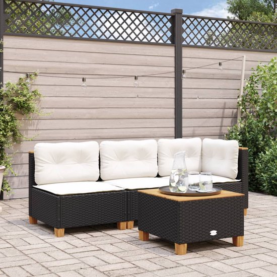 Foto: Vidaxl tuinbank zonder armleuning met kussens poly rattan zwart