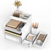 Organiseur De Bureau 5 Compartiments A4 - Classeur Empilable En Bois PVC Pour Documents Et Fournitures De Bureau