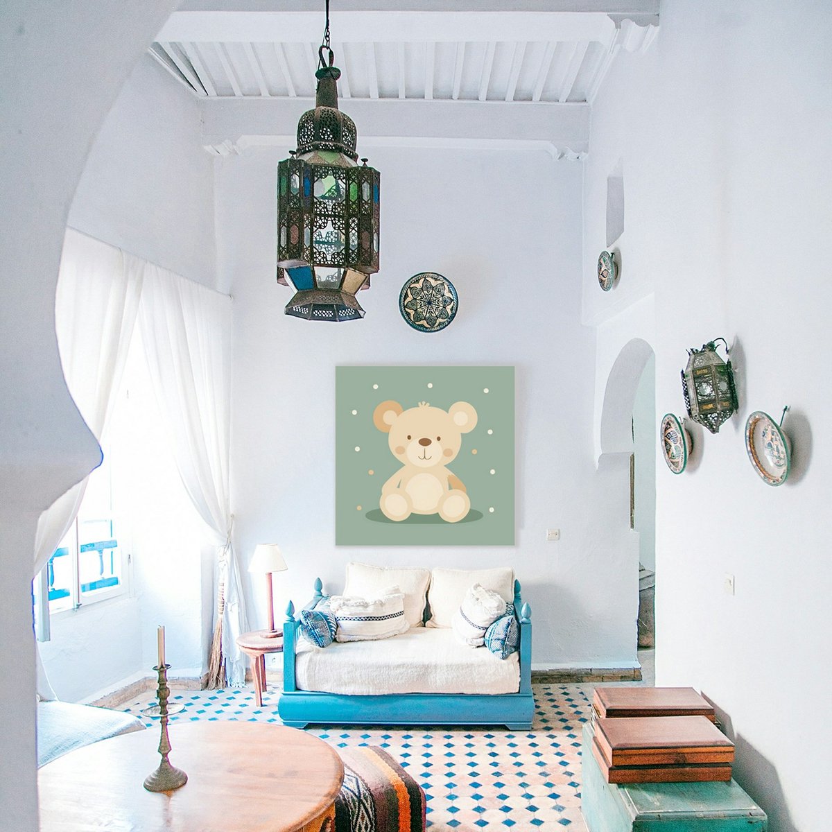 Wanddecoratie met teddy beer | Kinderkamer decoratie op Dibond 100x100cm - Kinderkamer accessoires