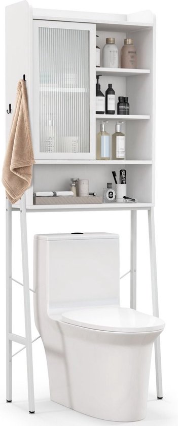 Foto: Suredeal wasmachine kast ombouw toiletkast toilet wit 63x29x170 cm 6 lagen toiletrek wc kast badkamerrek badkamerorganizer wasmachinerek